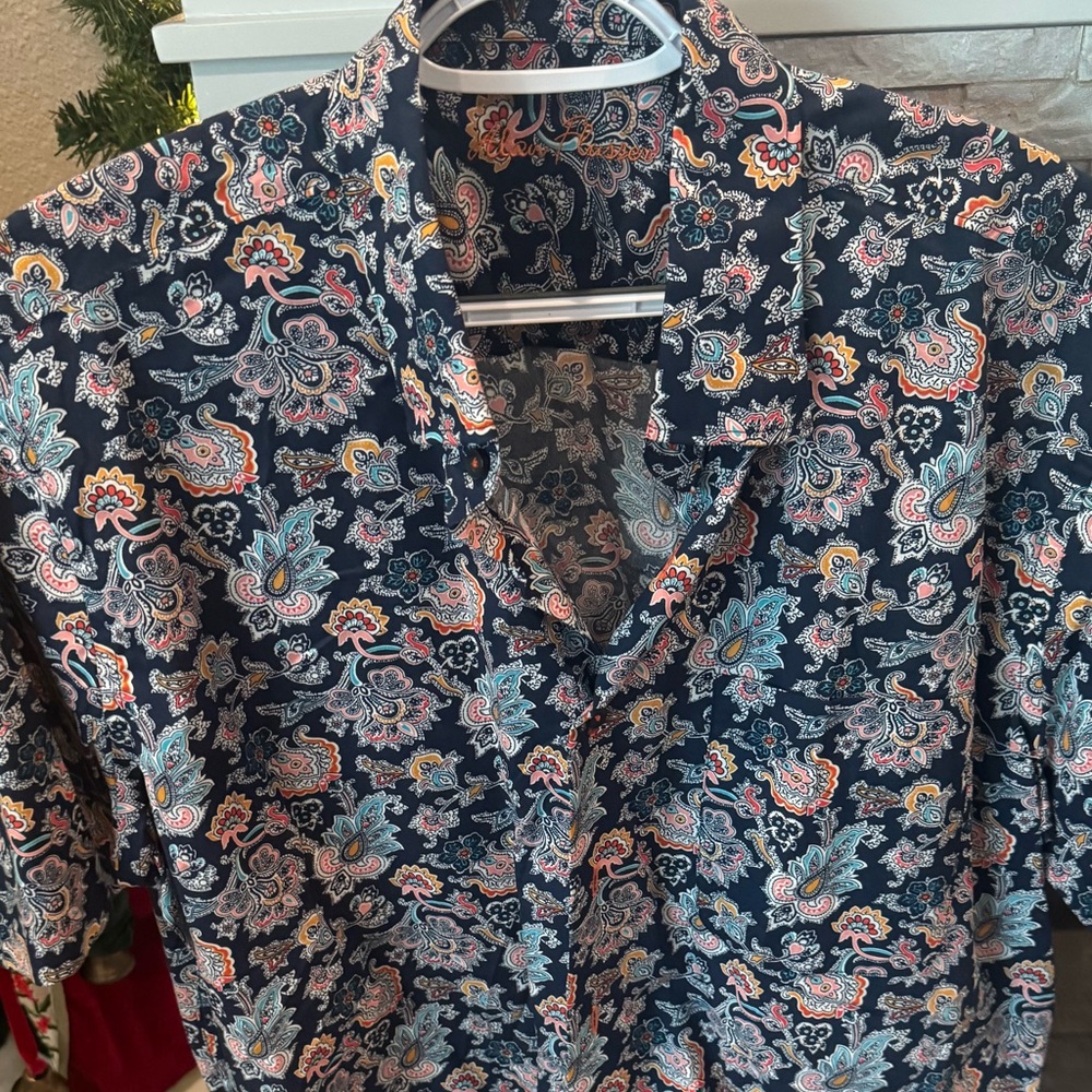 Alan Flusser - Men’s Short Sleeve Floral Patterned Button-Up Shirt